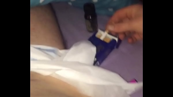 Condom wank in crinkly diaper