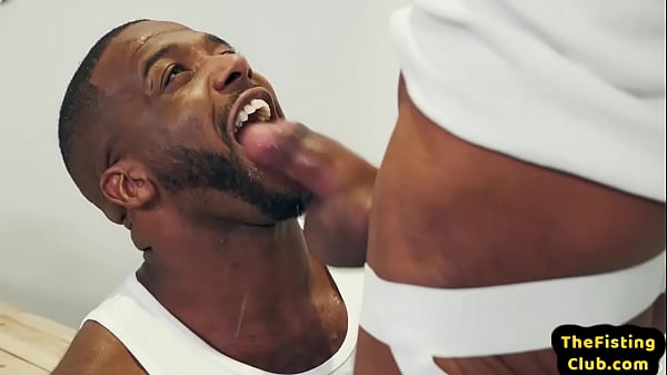 Gay ass hole anal oil fisting with black and white studs