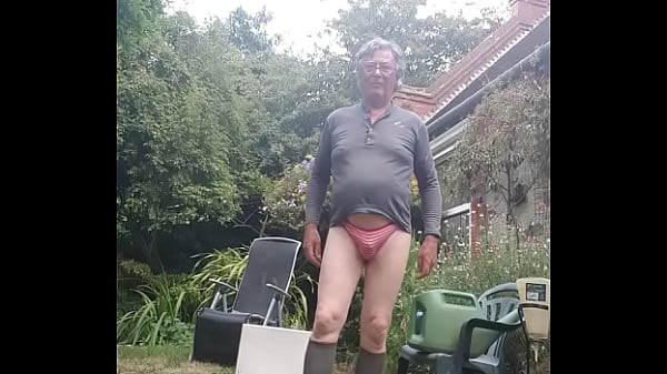 Panties striptease and cum in garden