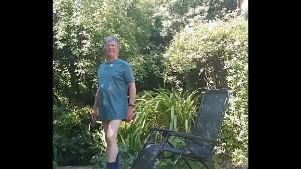 Striptease and ruined orgasm in garden
