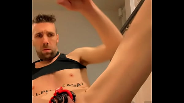 Fag training with inflatable dildo.